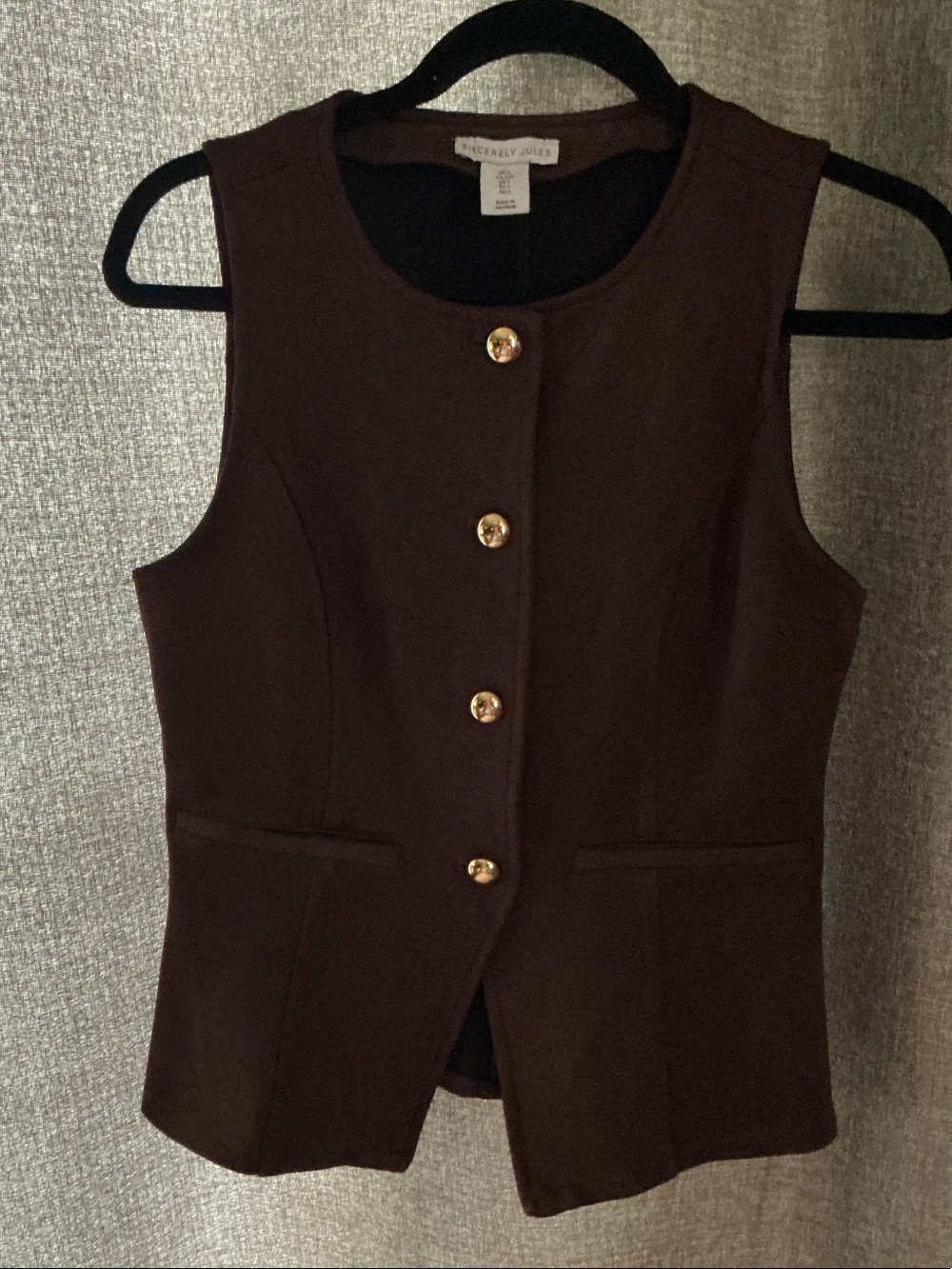 Sincerely Jules Chocolate Brown Sleeveless Button Vest